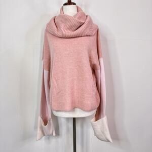 NAADAM Wool Cashmere Color Block Cowl Neck Sweater XL Rose Pink NWT